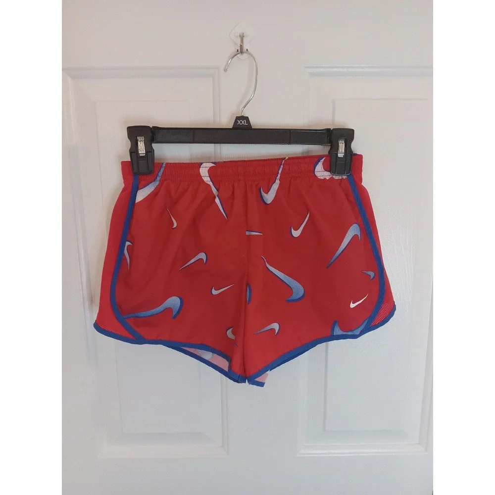Nike Girls Dri-Fit Tempo Allover Swoosh Print Running Shorts‎ Lined Large Look